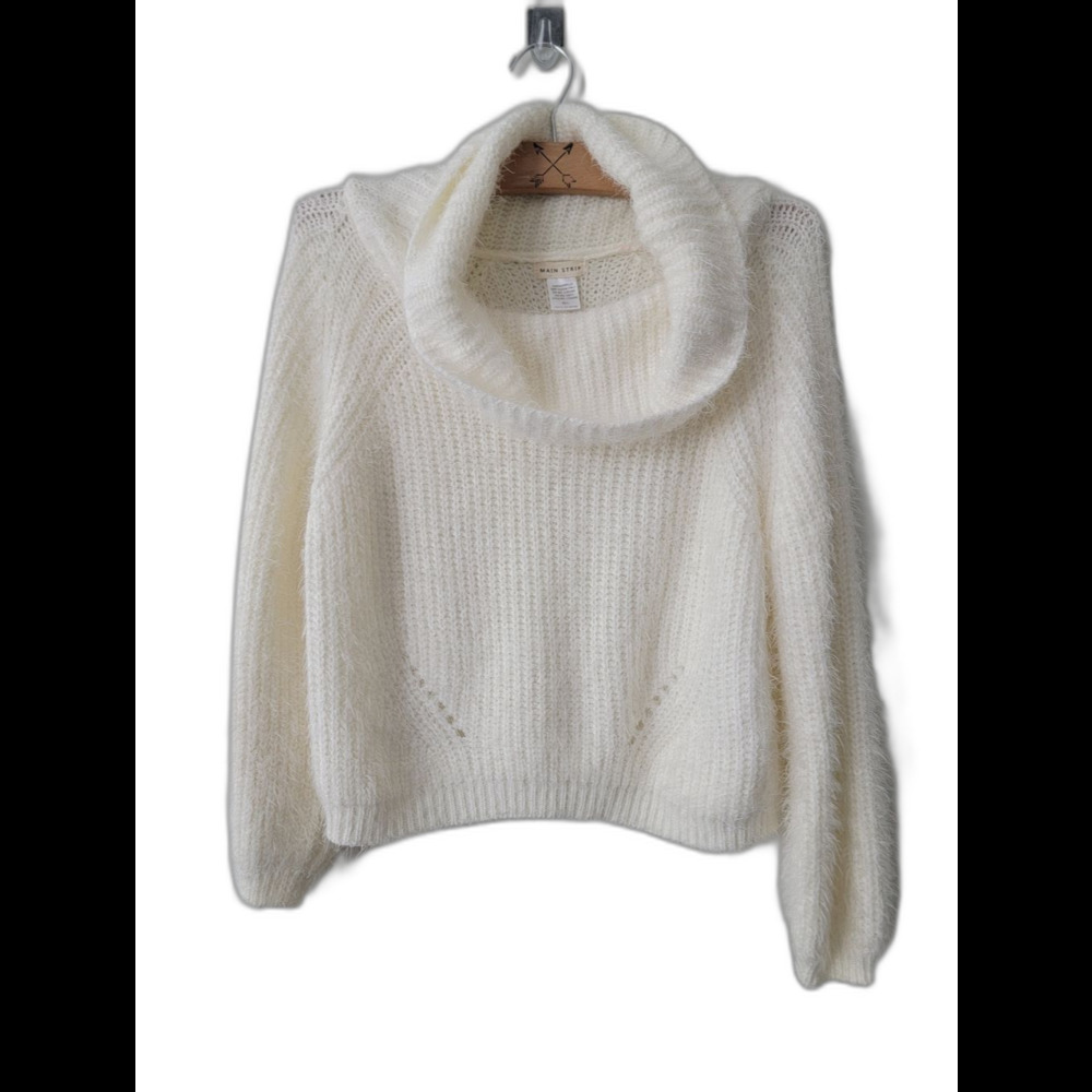 Main Strip Ivory Cozy Cowl Neck Fuzzy Sweater